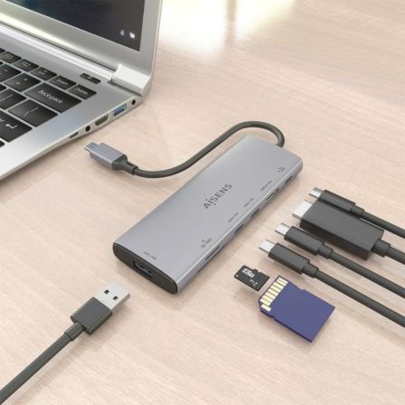 AISENS USB-C Dock 7 en 1 con HDMI 4K y puertos de 10 Gbps, Gris